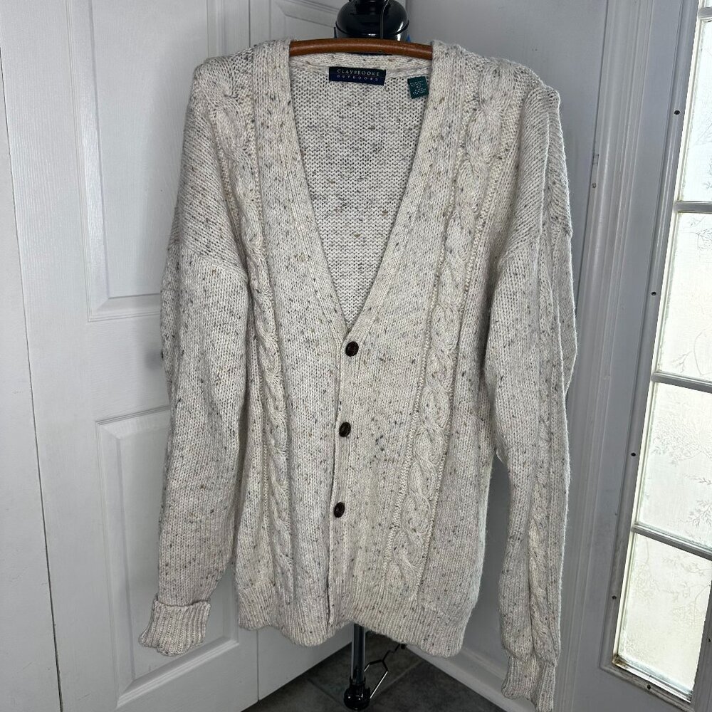 NWT Claybrooke Outdoors Knitted Speckled Cream Cardigan Size Large Fisherman
